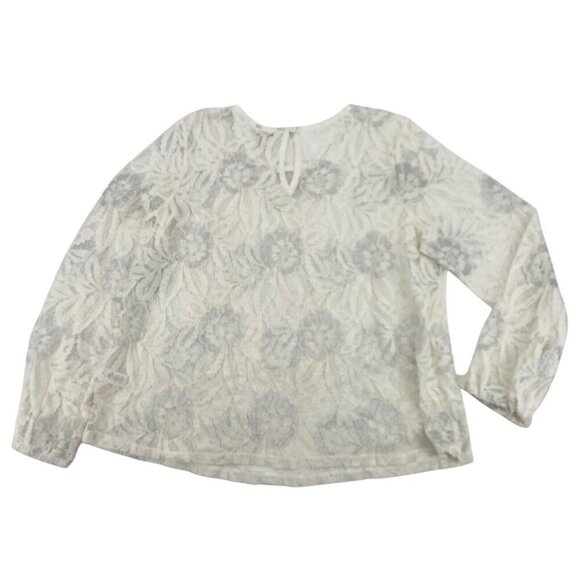Cato EST 1946 Size L White Lace Metallic Accent Sheer Long Sleeve Blouse NWT - Picture 2 of 10